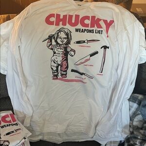 Chucky Weapons List T-Shirt - White & Pink